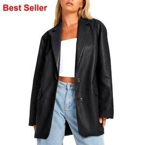 Faux Leather Motorcycle Jacket Oversized Bomber Coat Fall Winter